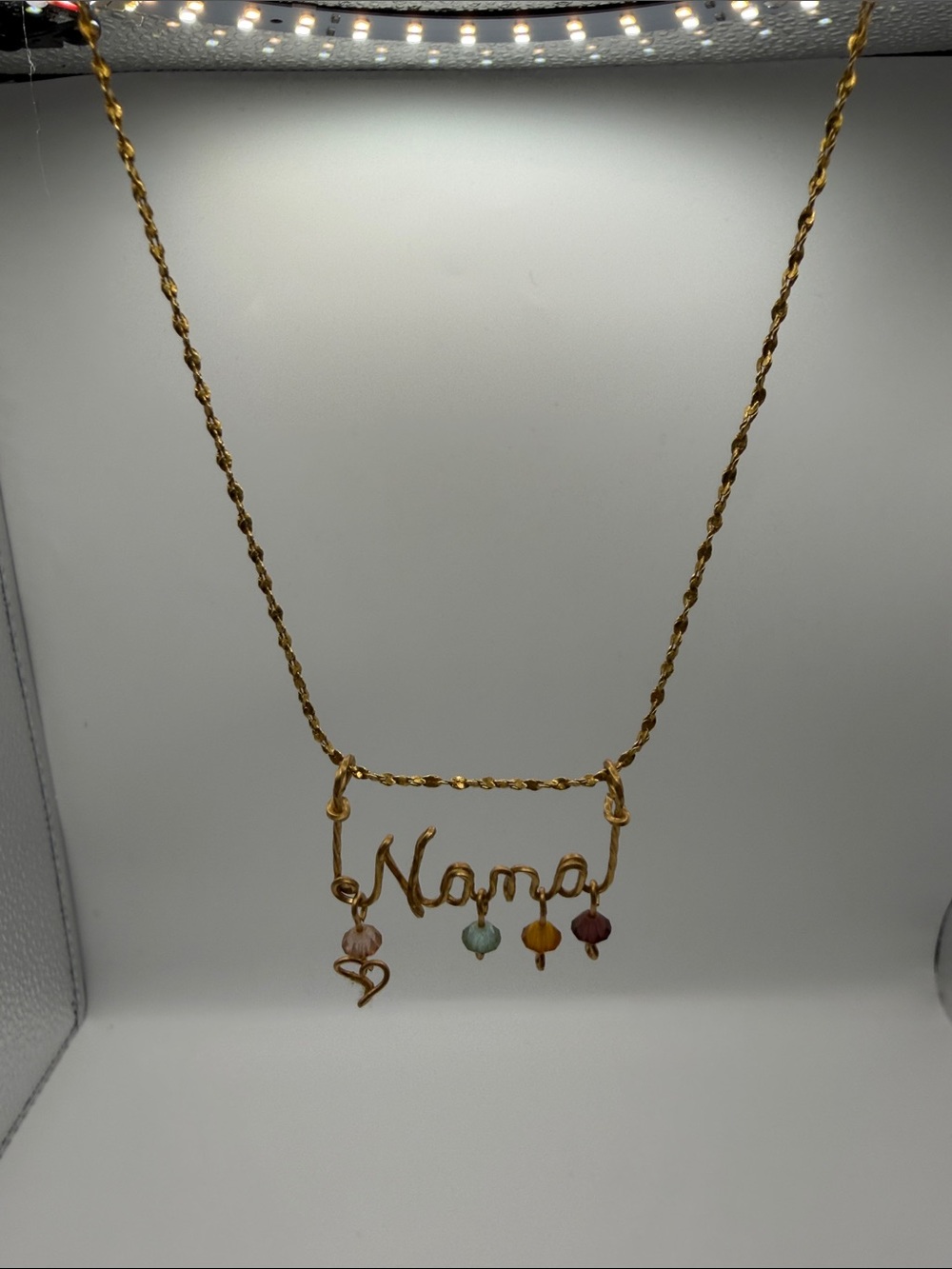 Gold 'Nana' Nameplate Necklace with Multicolor Beads